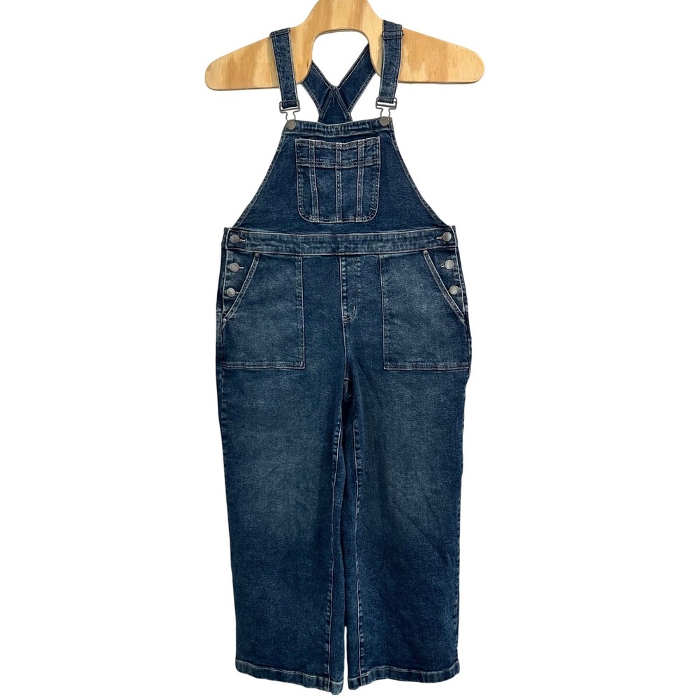 Lane Bryant Womens 14 Relaxed Denim Overalls Dark Wash Wide Leg Stretch Bib